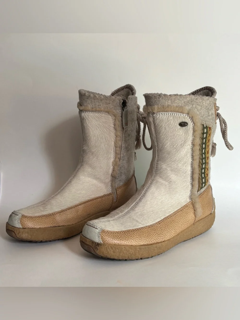 TECNICA Vintage Pony Hair Fur Embroidered Zip-Up Leather Boots  Women’s Size 7